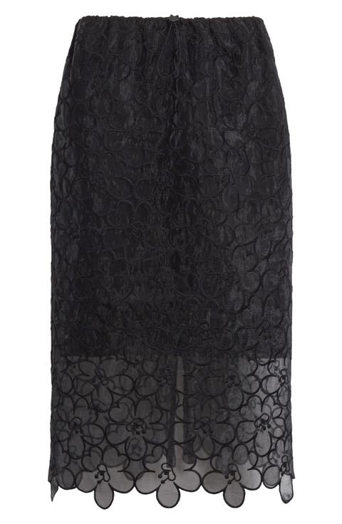 Bria Floral Embroidered Organza Midi Skirt