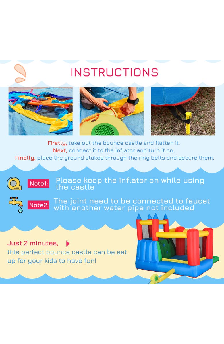 Outsunny 6-in-1 Kids Bounce House Inflatable Water Slide Outdoor, Alternate, color, Multi Color