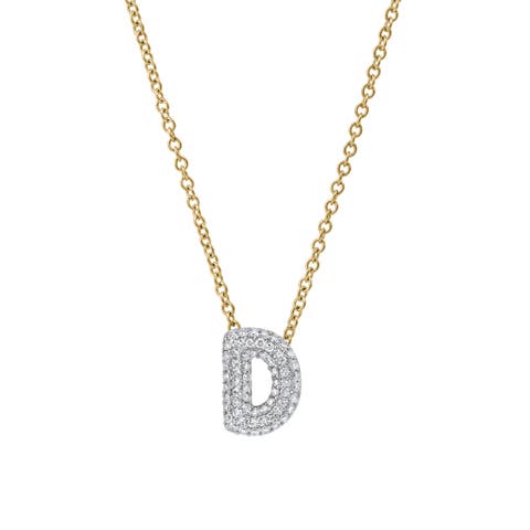 Small Bubble Initial Letter 14K Yellow Gold Diamond Pendant Necklace