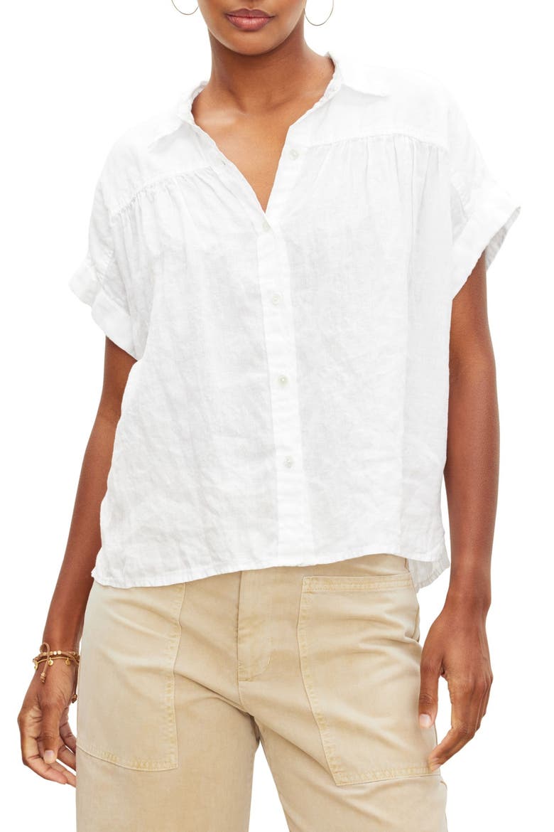 Aria Linen Button-Up Top, Main, color, CHALK WHT