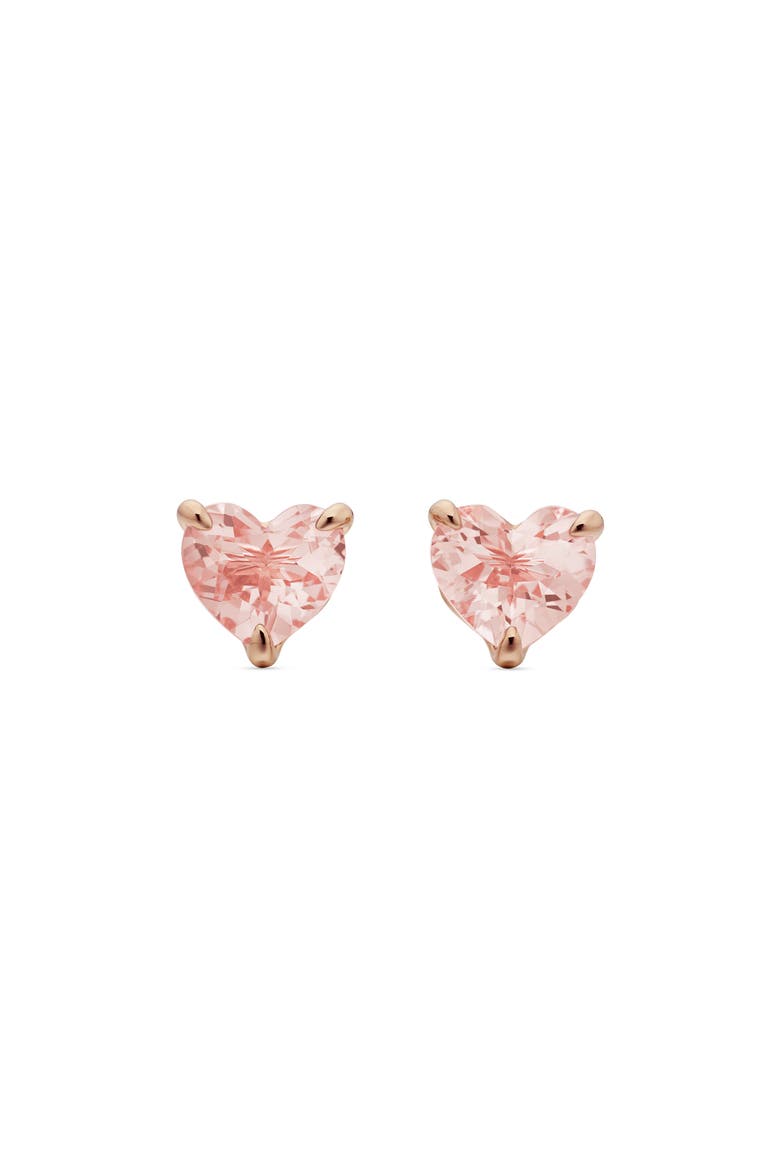 Heart Stud Earrings in 18K Rose Gold with Morganite, Main, color, MORGANITE