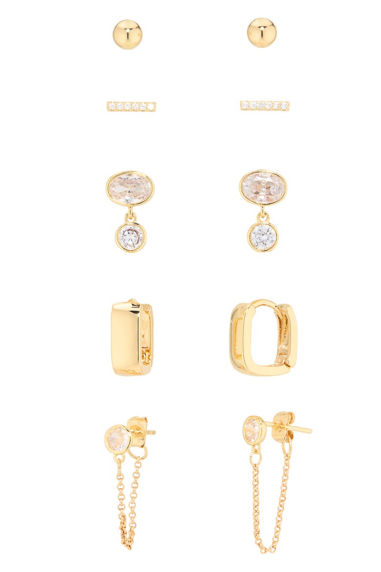5-Pack Hugs & Studs Earring Set, Alternate, color, CLEAR- GOLD