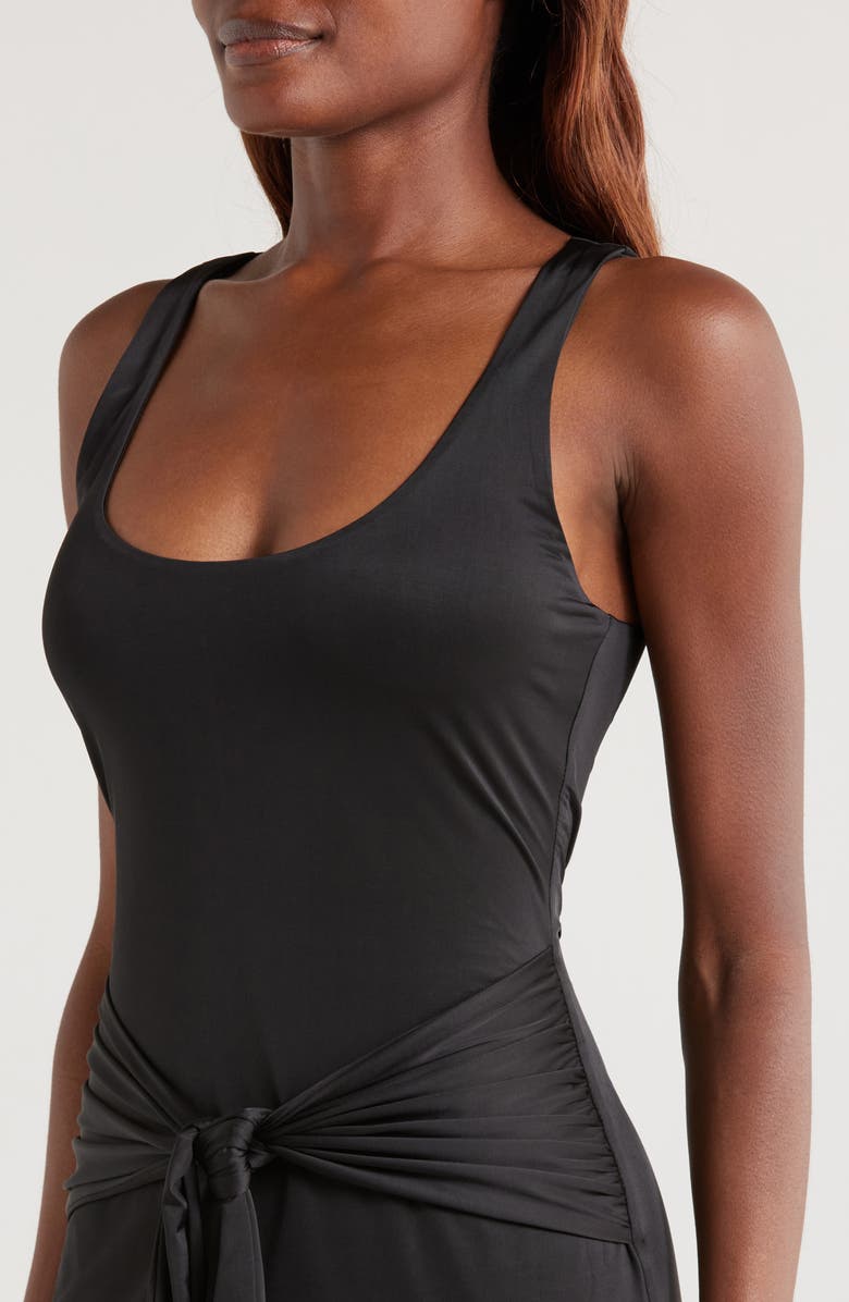 Good American Slinky Ruched Sleeveless Jersey Midi Dress, Alternate, color, Black001