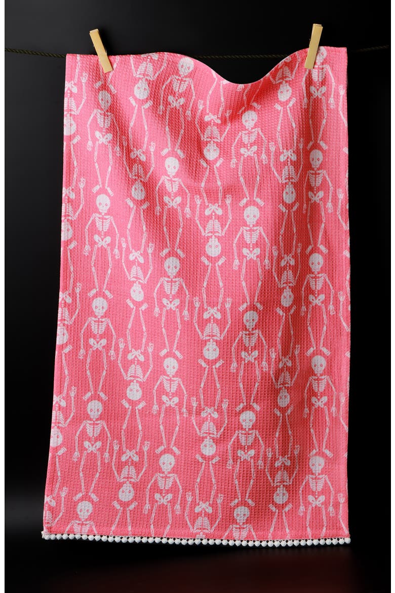 The Pink & Spooky Set of 3 Artisan Kitchen Tea Towels, Alternate, color, PINK