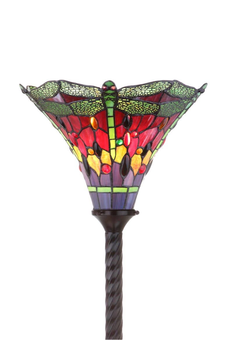 Dragonfly Tiffany-Style 71" Torchiere LED Floor Lamp, Main, color, Chestnut