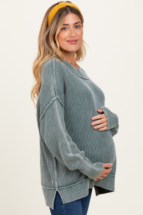 Pinkblush Washed Side Slit Oversized Sweater In Gray