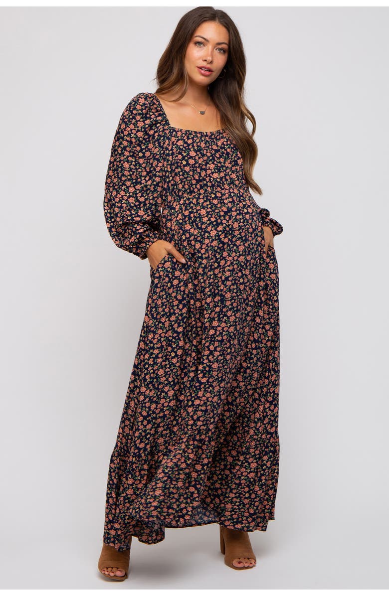 PinkBlush Floral Square Neck Ruffle Maxi Dress, Main, color, Navy Blue