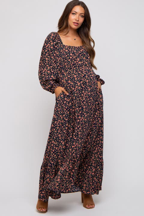 Floral Square Neck Ruffle Maxi Dress