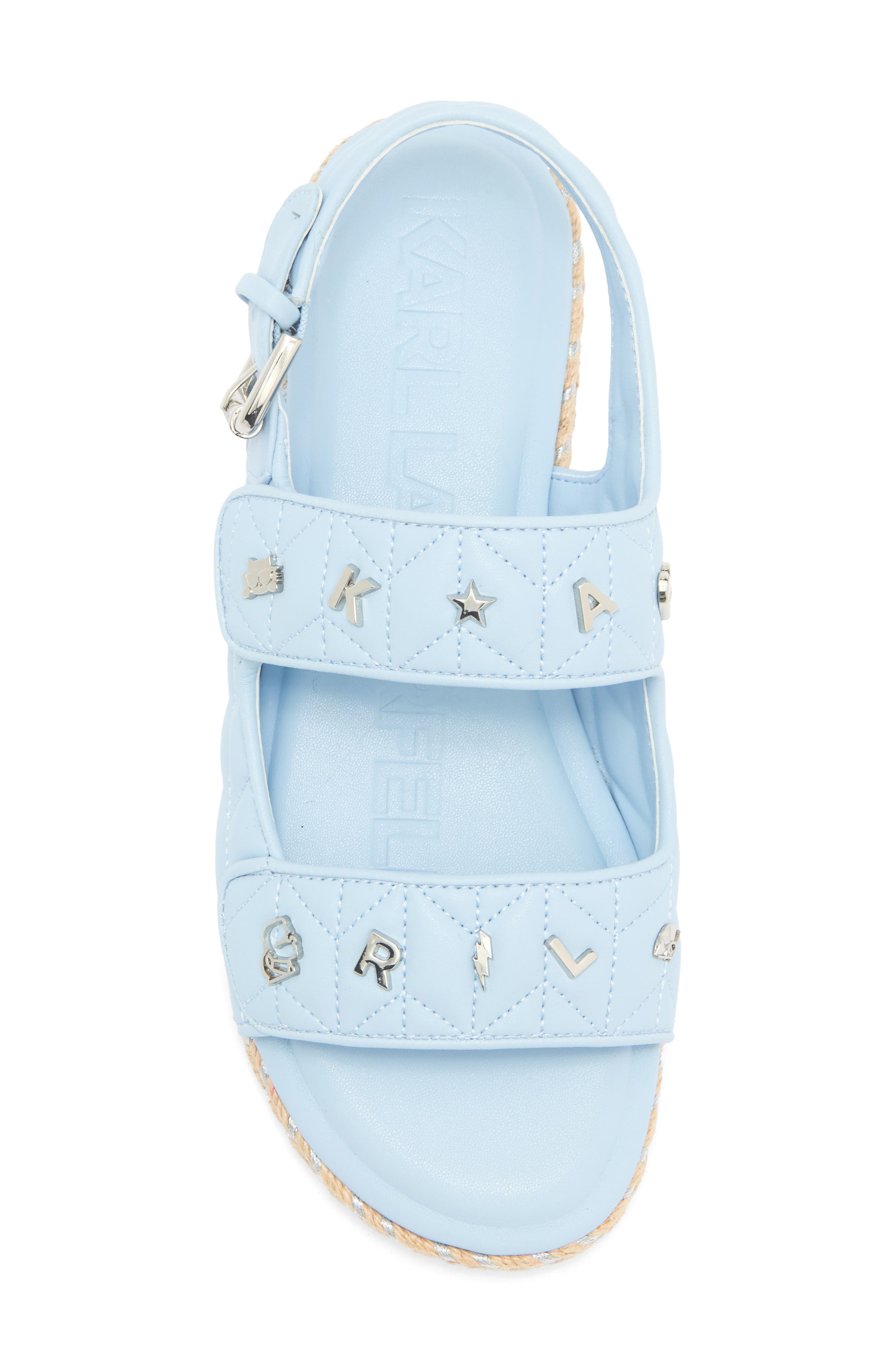 KARL LAGERFELD PARIS Charlay Studded Ankle Strap Sandal, Alternate, color, Light Blue