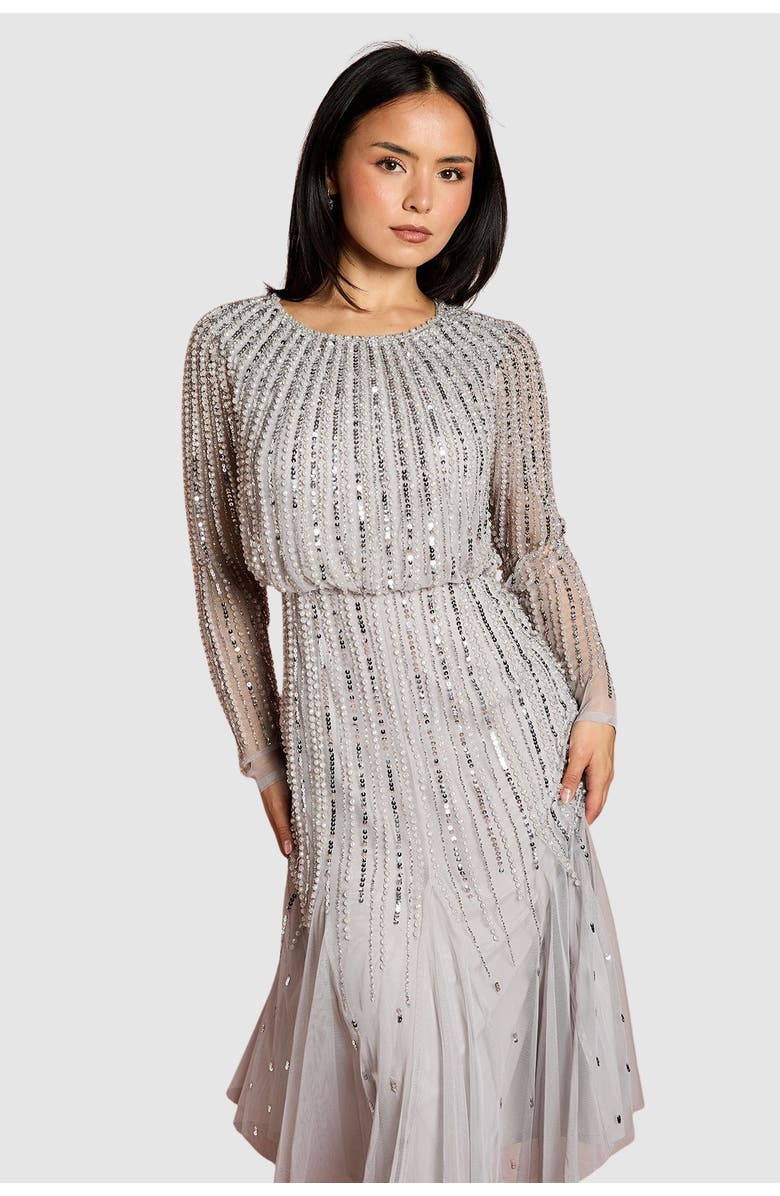 Coast Petite Party Sequin Midi Dress, Alternate, color, Grey Mist