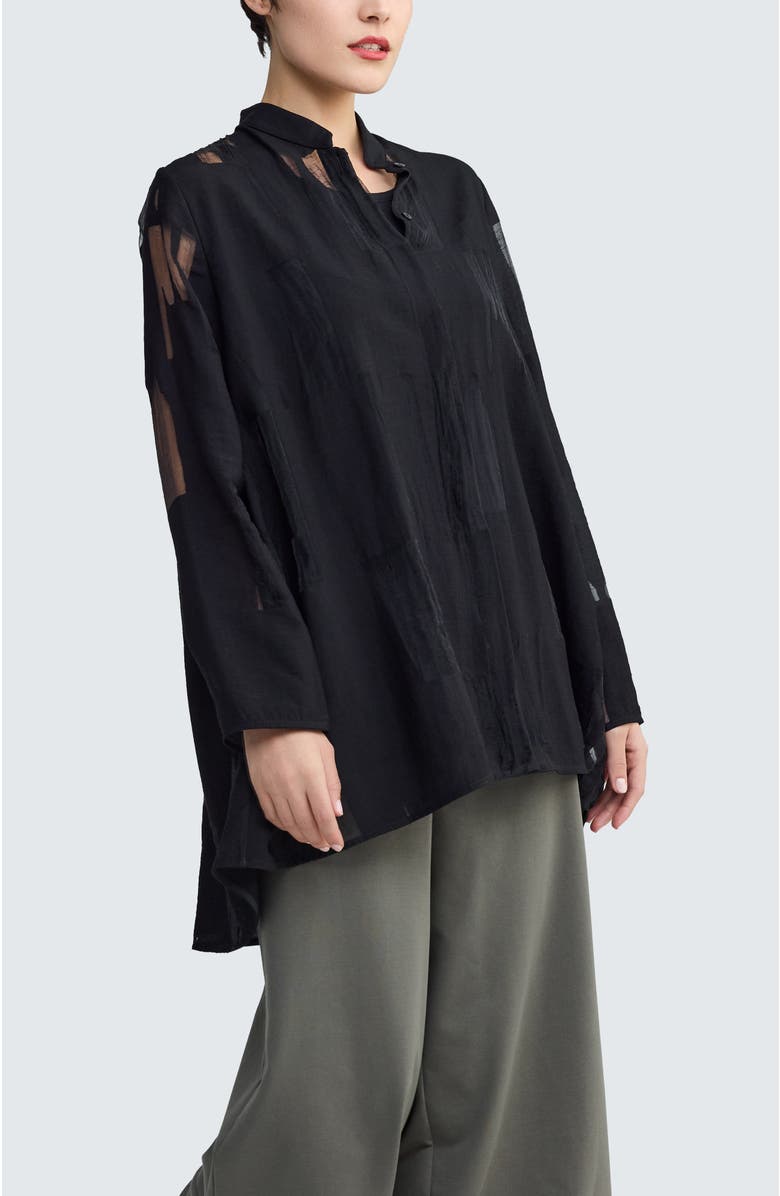 LUUKAA Ondine Sheer Jacquard Shirt, Alternate, color, Black