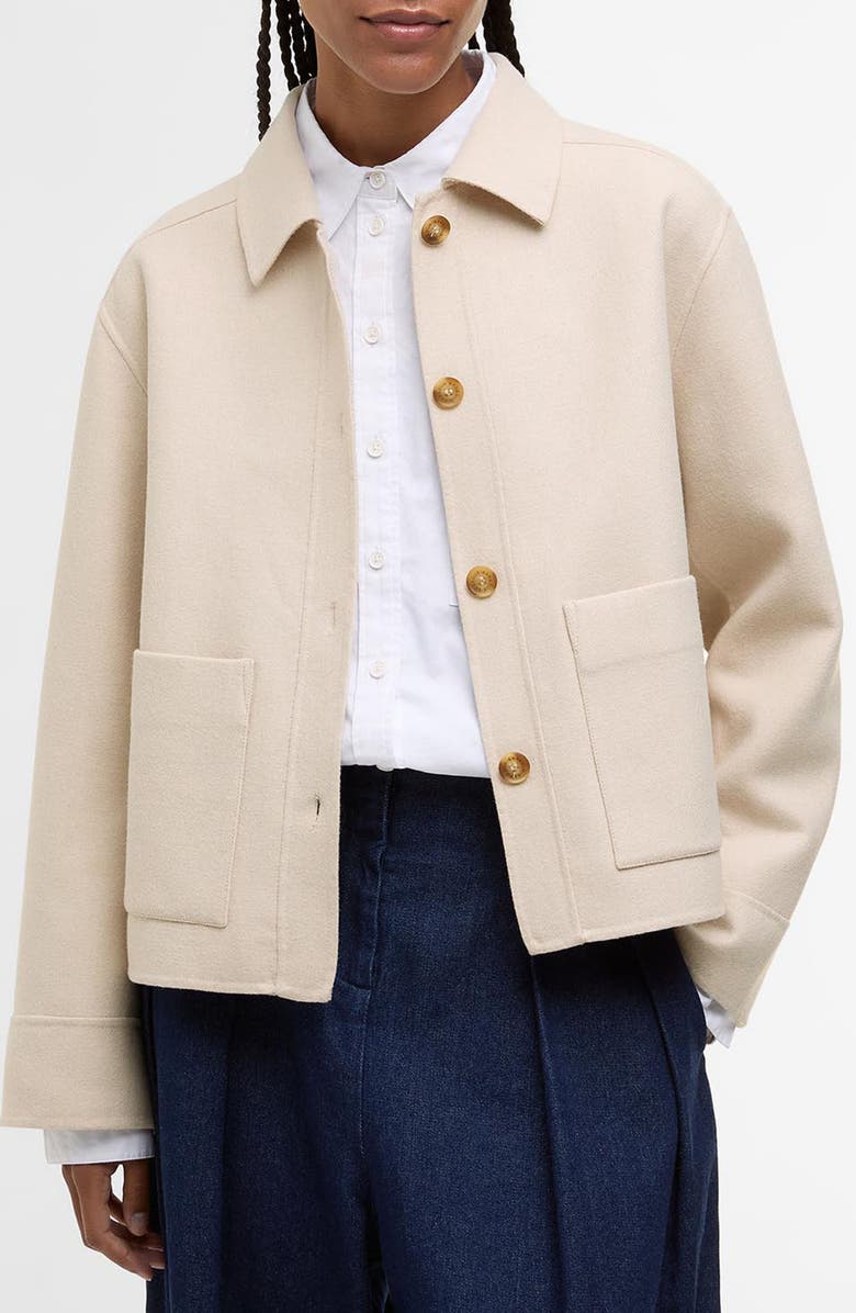 Barbour Ashdon Double Face Wool Blend Overshirt, Main, color, Oat