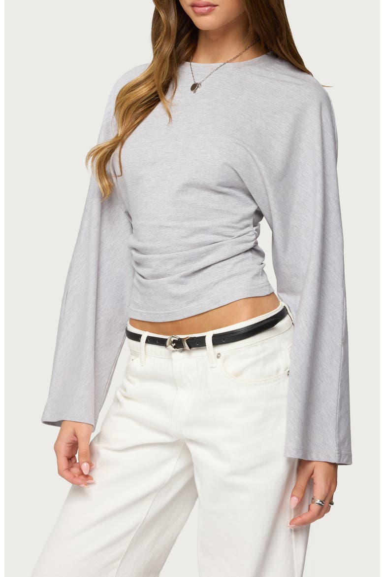 Charlisa Ruched Long Sleeve Crop Top, Alternate, color, GRAY-MELANGE