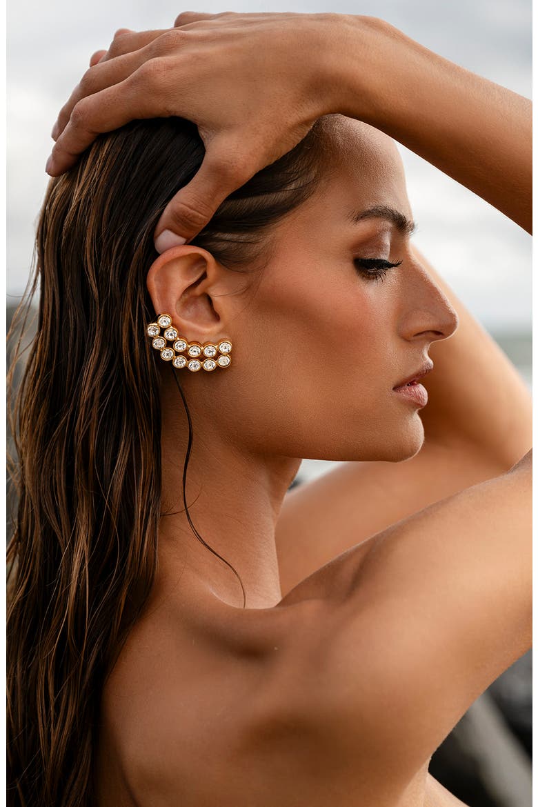 Pavé Clip-On Ear Climbers, Alternate, color, 14K GOLD