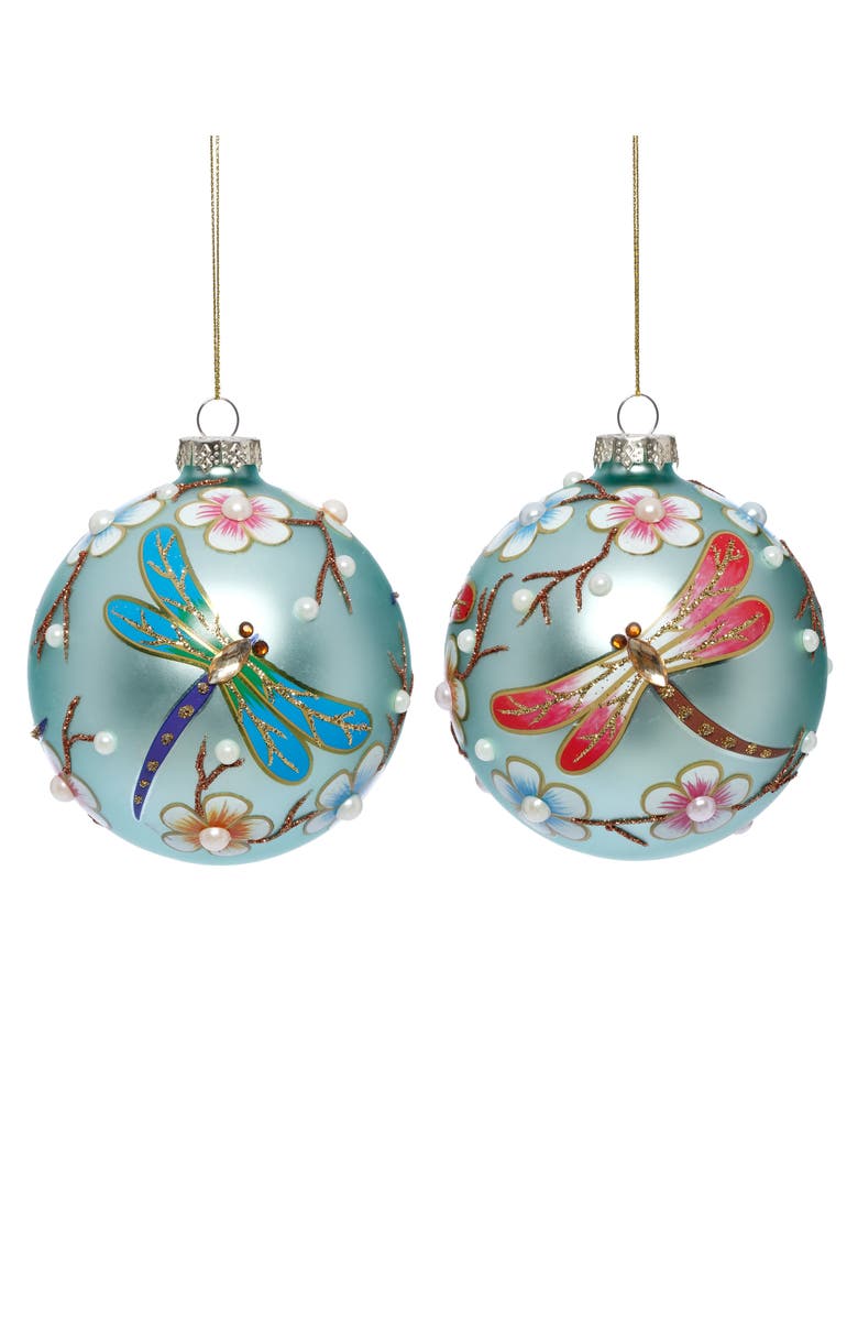 Mark Roberts Dragonfly Floral Ball Ornament, Set of 6, Main, color, Frosted Light Blue