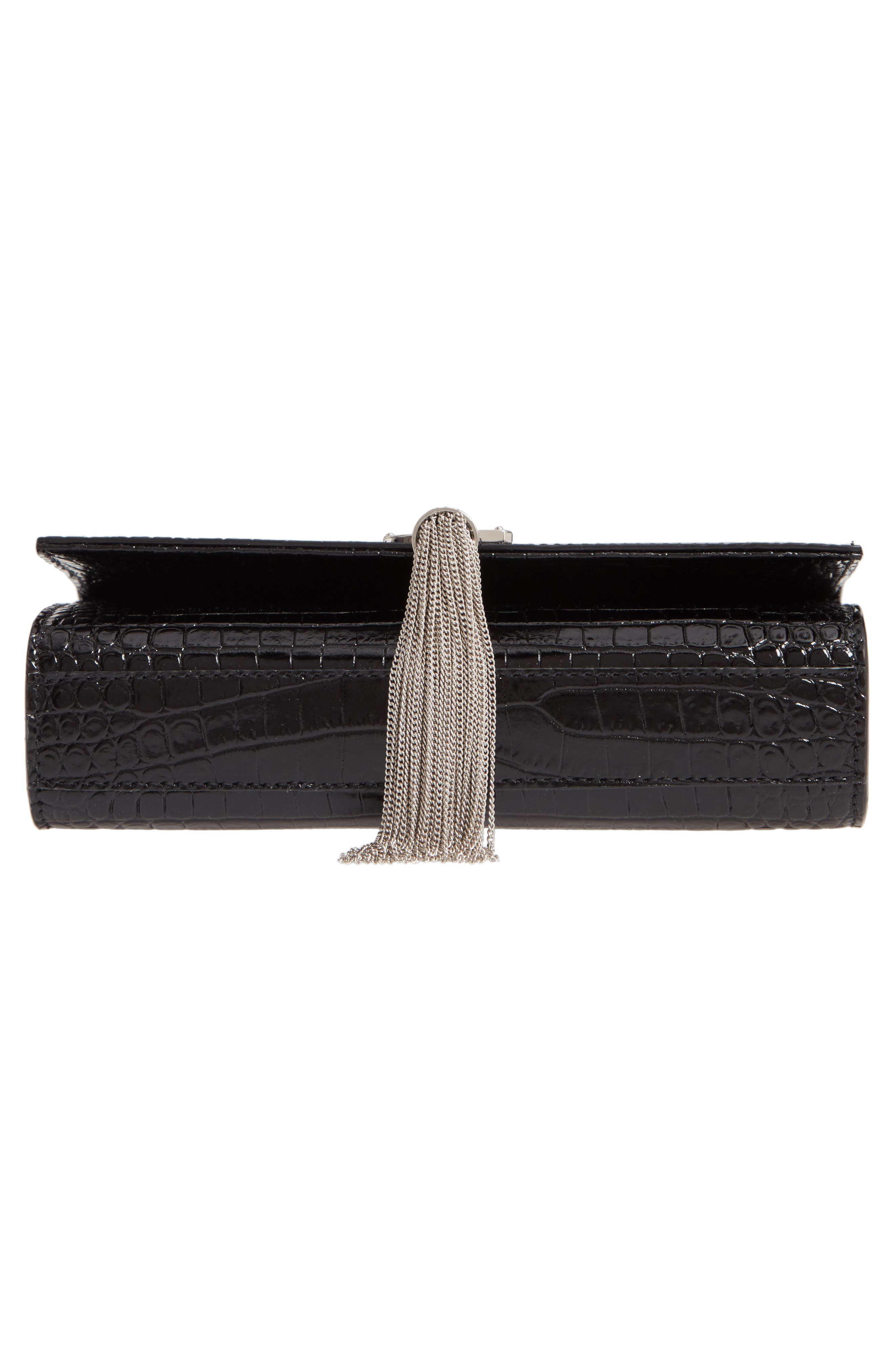 Saint Laurent Small Kate Croc Embossed Leather Shoulder Bag, Alternate, color, 