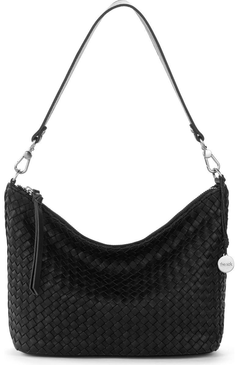 The Sak Juniper Small Hobo Leather Bag, Main, color, Woven Black