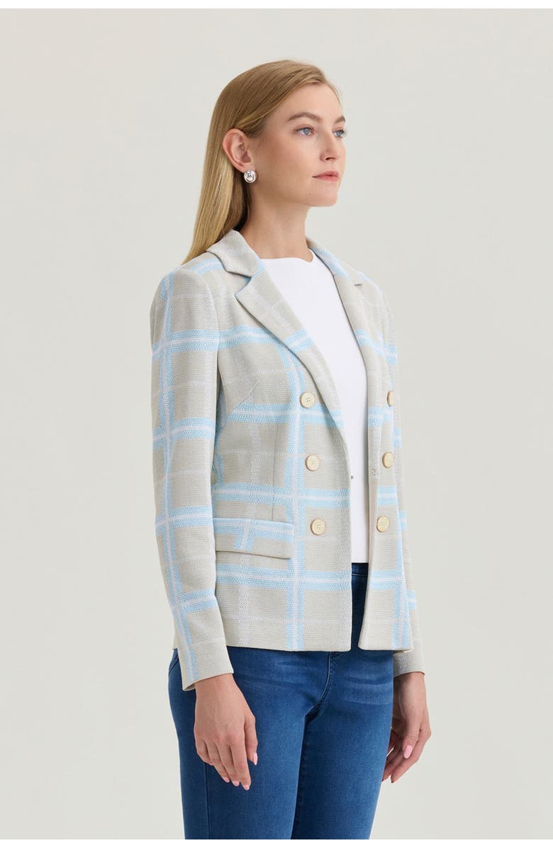 Ming Wang Heritage Plaid Knit Blazer, Alternate, color, Limestone/Serene/White