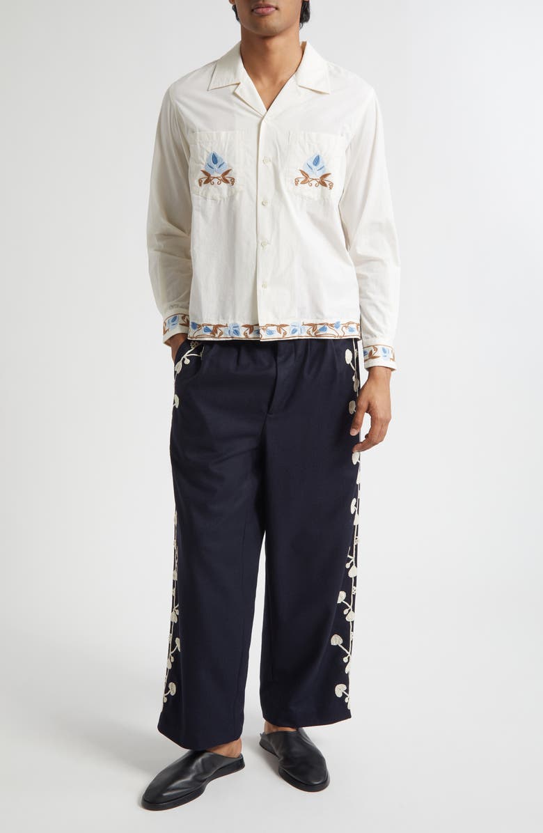 Bode Nouveau Vine Long Sleeve Button-Up Shirt, Alternate, color, Cream