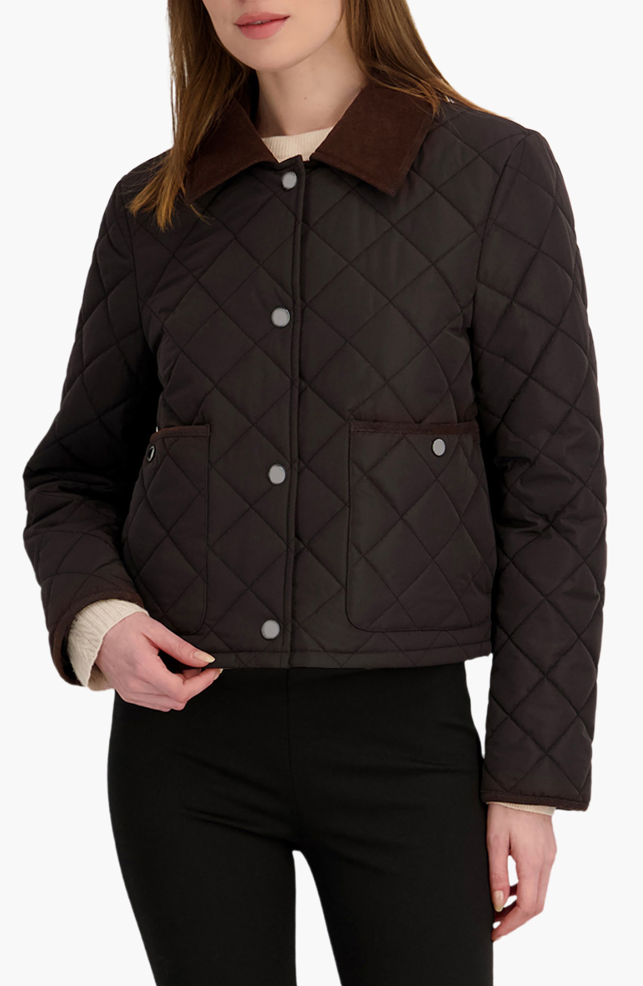 Tahari Haly Corduroy Collar Quilted Jacket