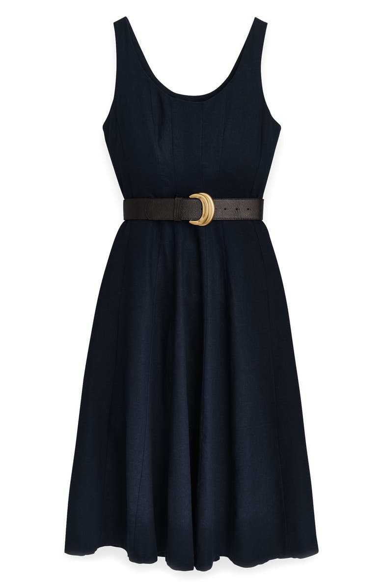 Donna Karan New York Belted Linen Blend Dress, Alternate, color, Nightfall
