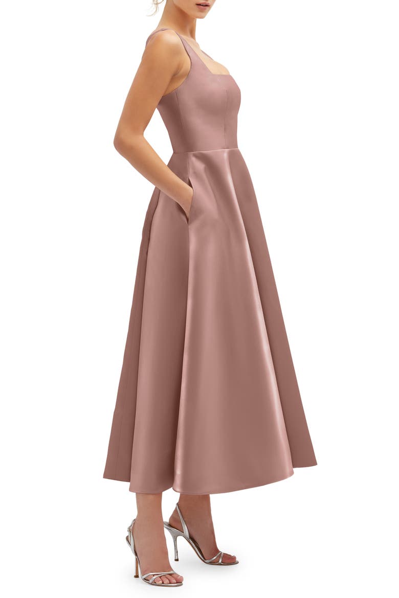 Square Neck Sateen Midi Gown, Alternate, color, NEU BEIGE
