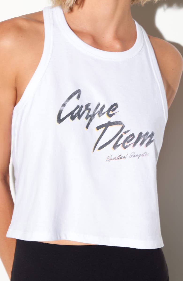 Spiritual Gangster Carpe Diem Jones Racerback Cotton Tank Top, Alternate, color, White
