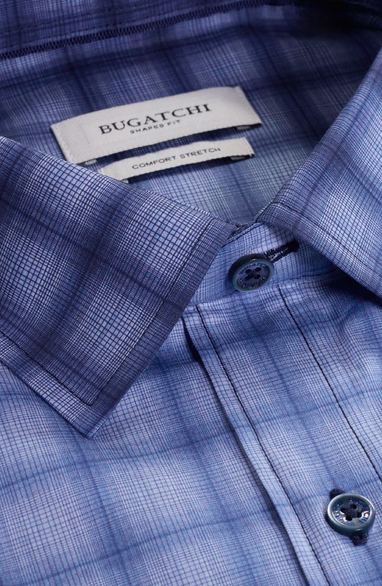 Bugatchi Julian Shaped Fit Gradient Check Stretch Button-Up Shirt, Alternate, color, Cobalt