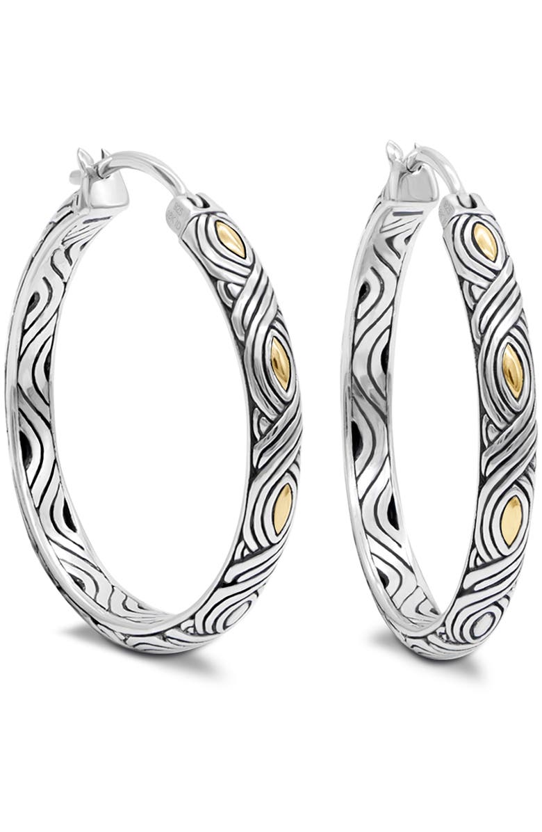 DEVATA 35mm Woven Hoop Earrings in Sterling Silver and 18K Gold, Main, color, Silver