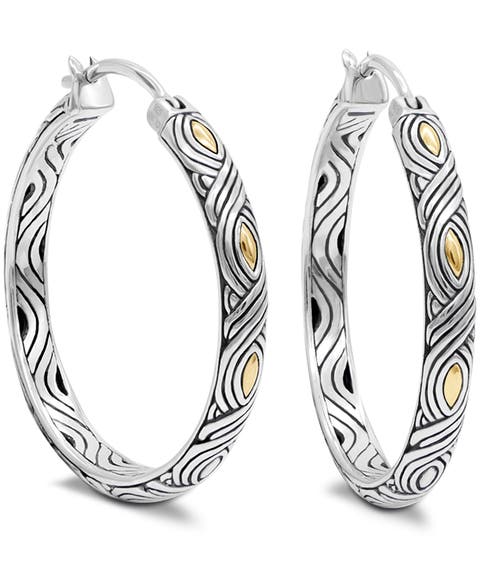 35mm Woven Hoop Earrings in Sterling Silver and 18K Gold
