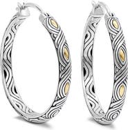 DEVATA 35mm Woven Hoop Earrings in Sterling Silver and 18K Gold