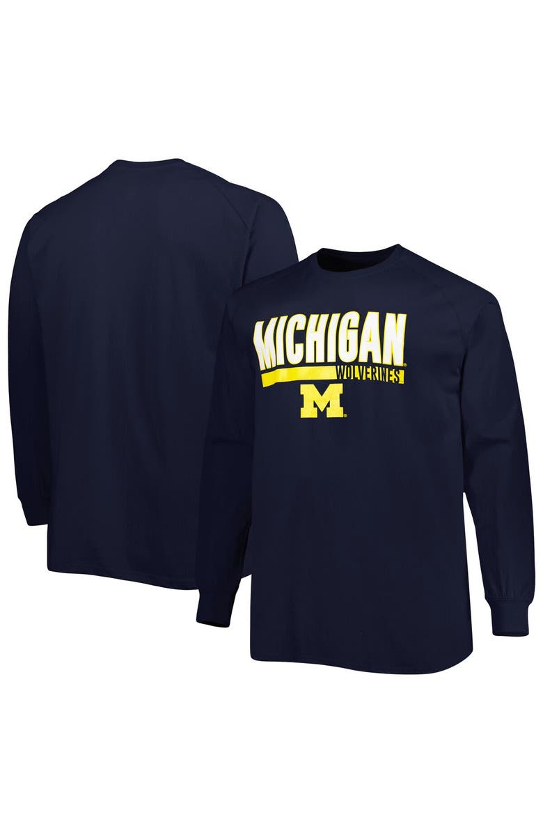 PROFILE Men's Navy Michigan Wolverines Big & Tall Two-Hit Long Sleeve T-Shirt, Alternate, color, 