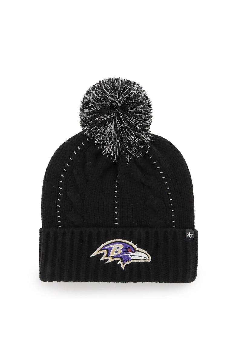 '47 Women's '47 Black Baltimore Ravens Bauble Cuffed Knit Hat with Pom, Main, color, 