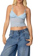 EDIKTED Berkley Lace Trim Sheer Mesh Camisole