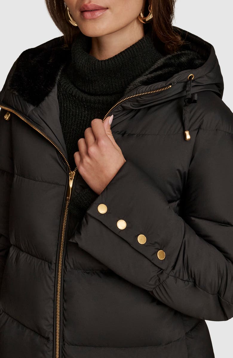 Donna Karan New York Water Resistant Hooded Down Puffer Coat, Alternate, color, Black
