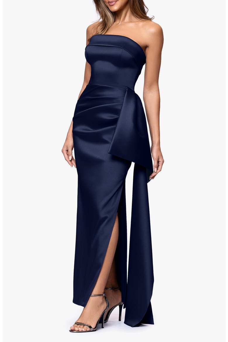 Ruffle Strapless Mikado Column Gown, Alternate, color, NAVY