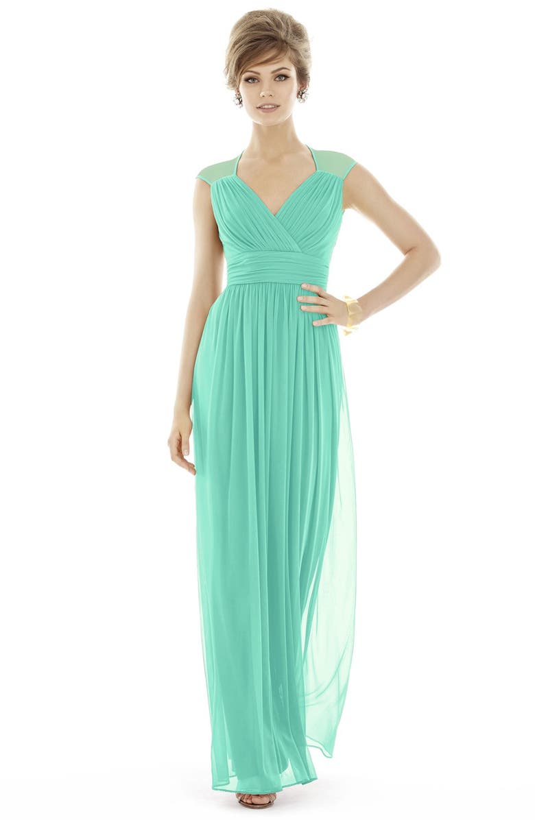 Alfred Sung Cap Sleeve Chiffon A-Line Gown, Alternate, color,