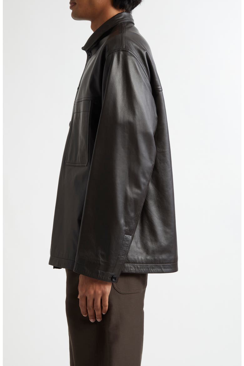 Stand Collar Leather Shirt Jacket, Alternate, color, DARK ESPRESSO BR507