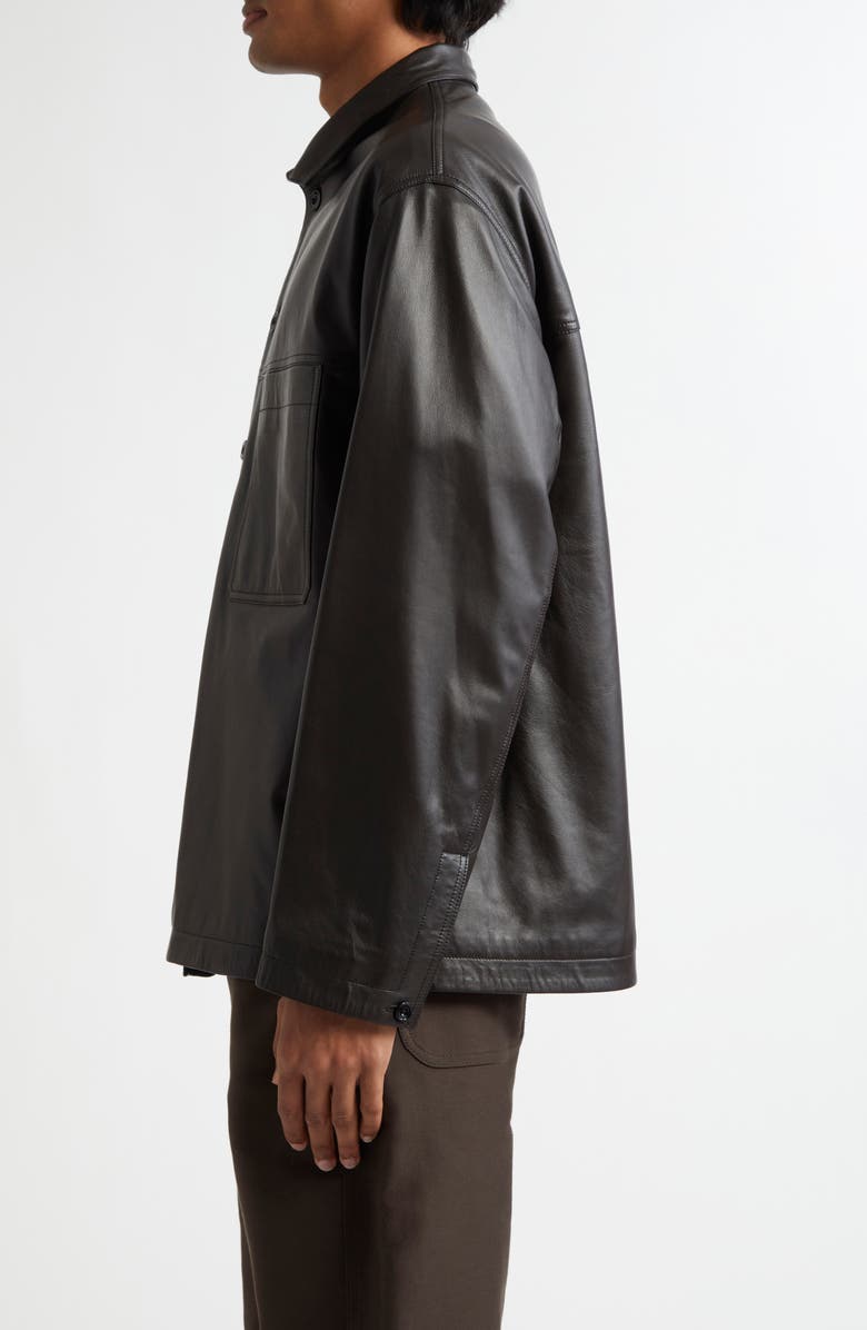 Lemaire Stand Collar Leather Shirt Jacket, Alternate, color, Dark Espresso Br507