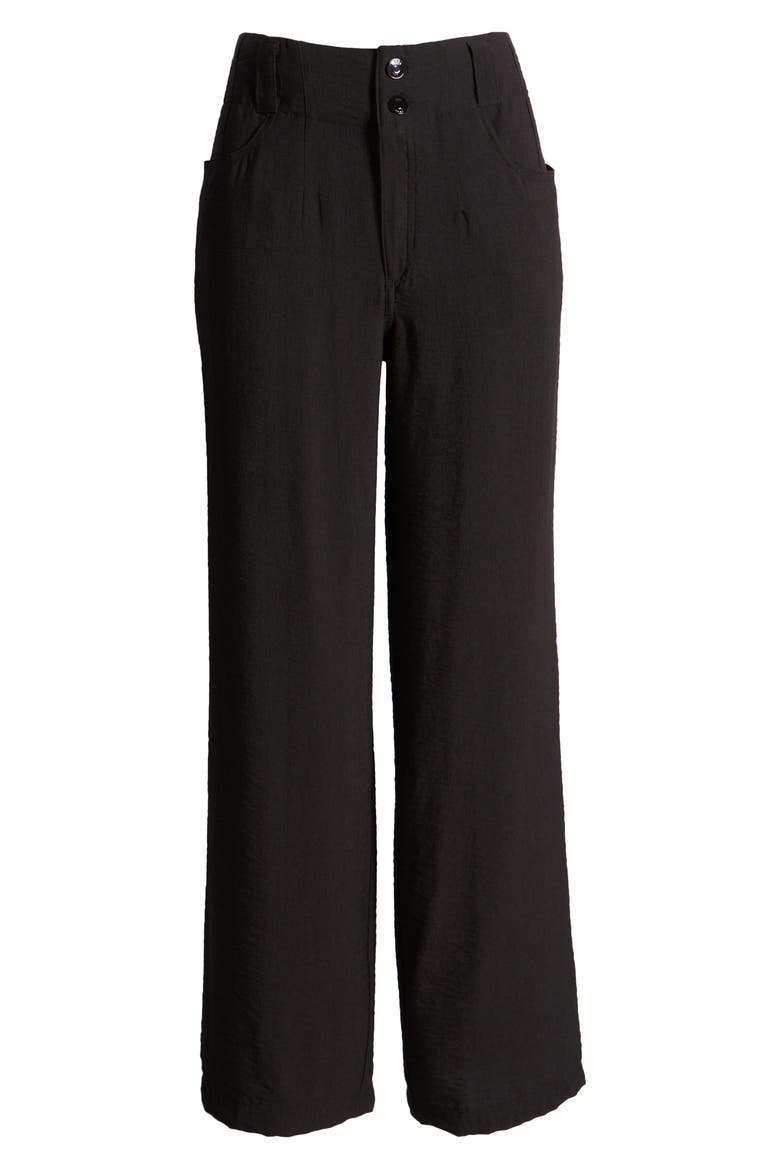Crinkle High Waist Wide Leg Pants, Alternate, color, BLACK