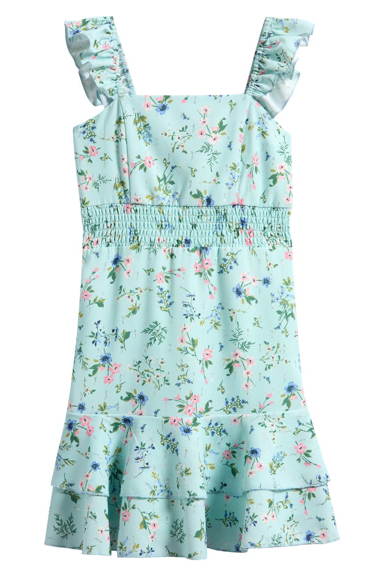 Kids' Ruffle Clip Dot Chiffon Dress, Main, color, MINT