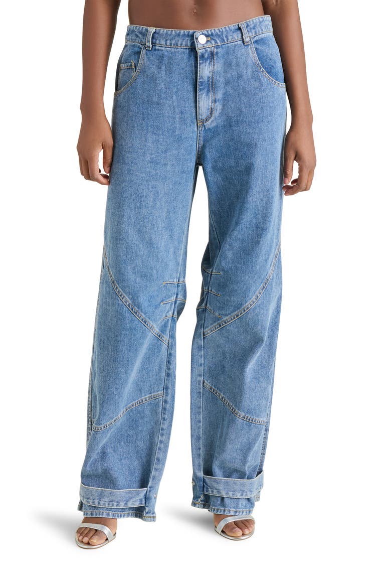 Tre Belted Hem Jeans, Main, color, BLUE DENIM