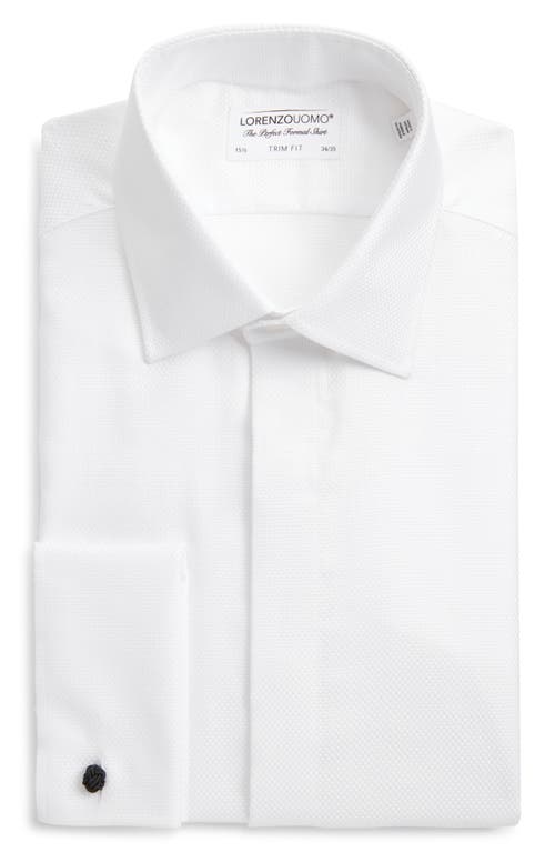 Lorenzo Uomo Trim Fit Solid White Textured Cotton Tuxedo Shirt