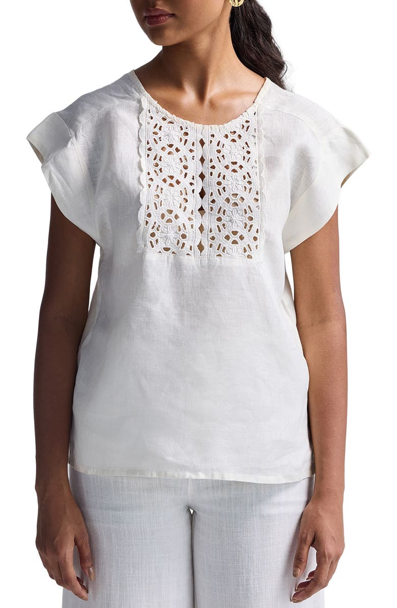 Reistor Boxy Top with Embroidered Lace Detail, Main, color, Shell Off-White