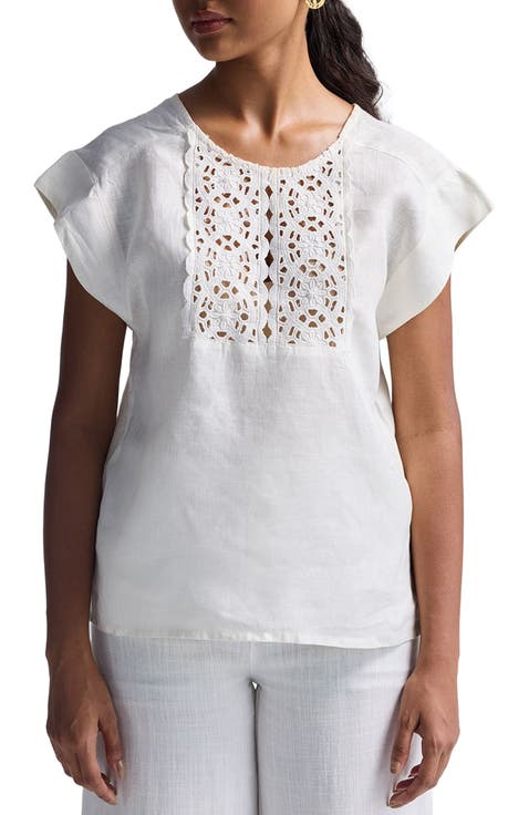Boxy Top with Embroidered Lace Detail
