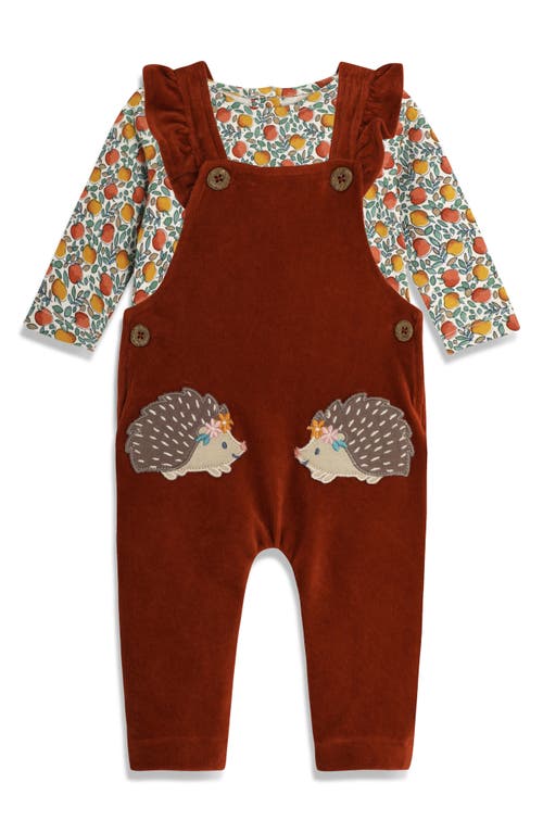 JOJO MAMAN BÉBÉ JOJO MAMAN BEBE PRINT LONG SLEEVE TOP & HEDGEHOG APPLIQUÉ CORDUROY OVERALLS SET