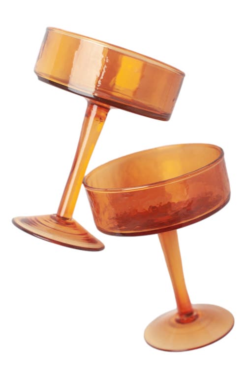 Creative Women Handblown Hammered Coupe Cocktail Glasses - Set of 4 in Orange 