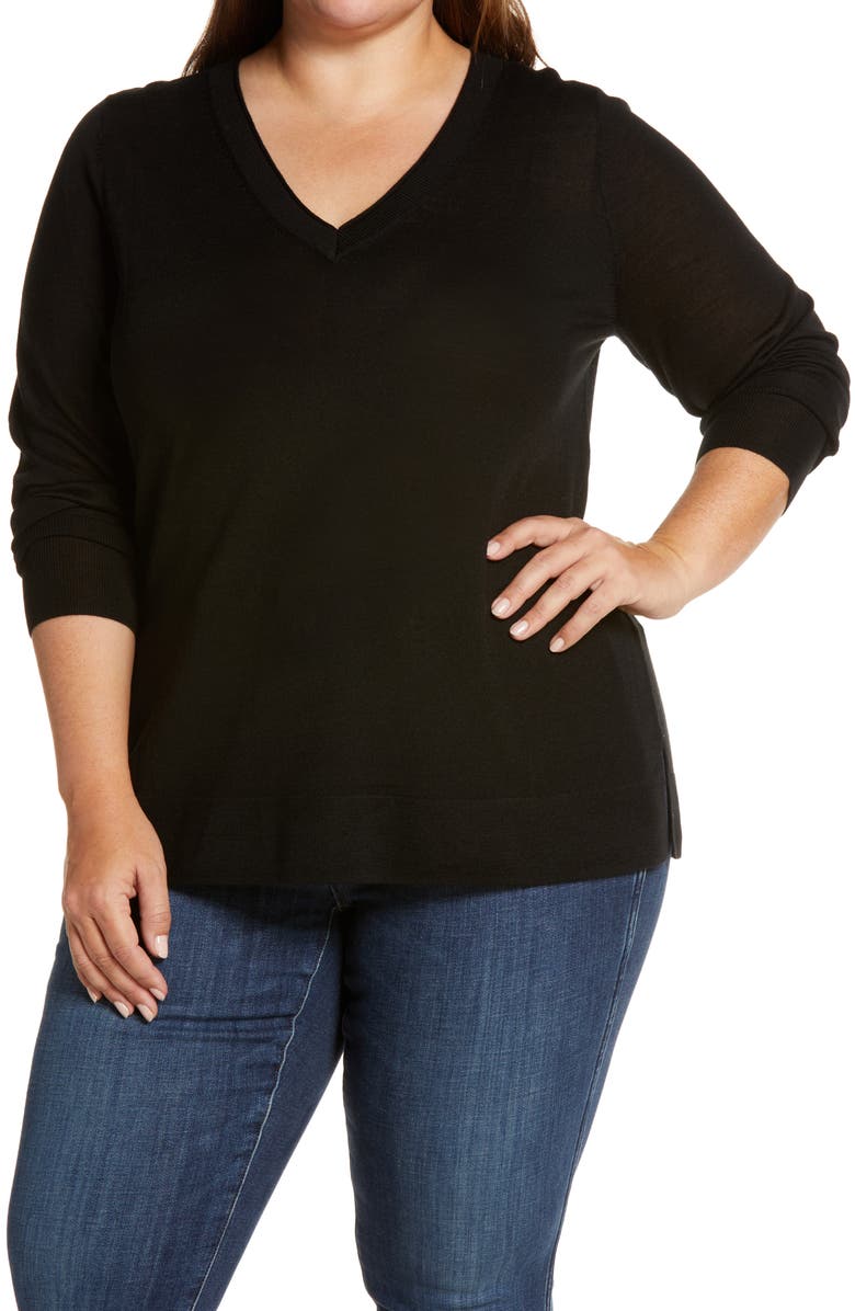 Halogen<sup>®</sup> Merino Wool Blend V-Neck Sweater, Main, color, 