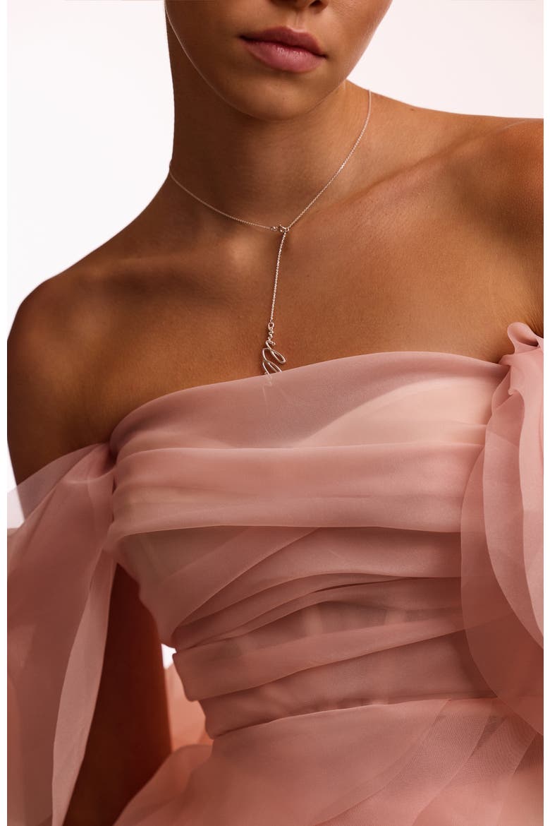 Off-Shoulder Organza Formal Occasion Blouse with Ruffles, Alternate, color, Misty Rose