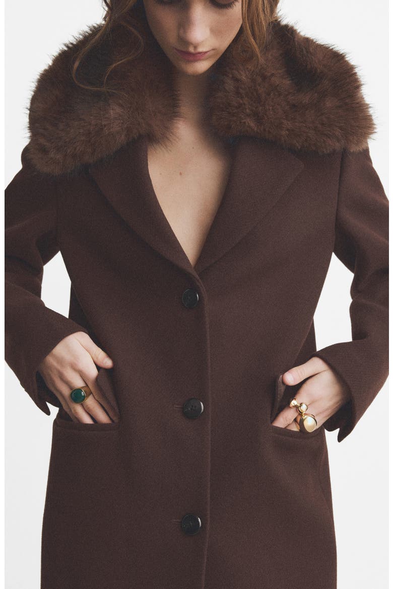 Lips Wool Blend Coat with Faux Fur Collar, Alternate, color, CHOCOLATE
